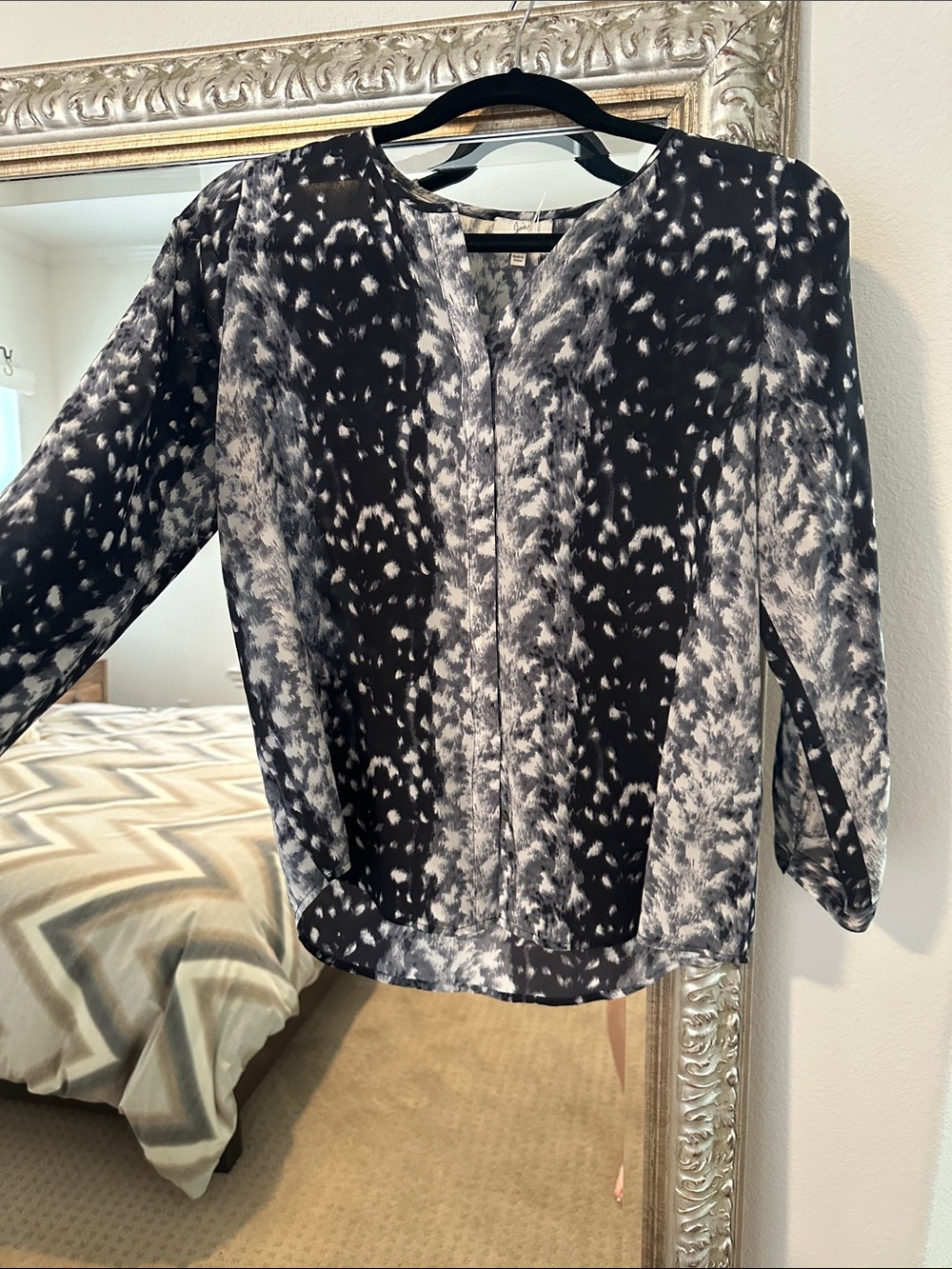 Joie Silk Black and White Printed Blouse
